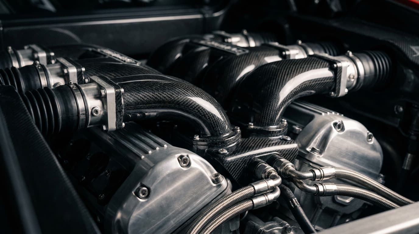 Plano macro del motor de un exótico TrueX